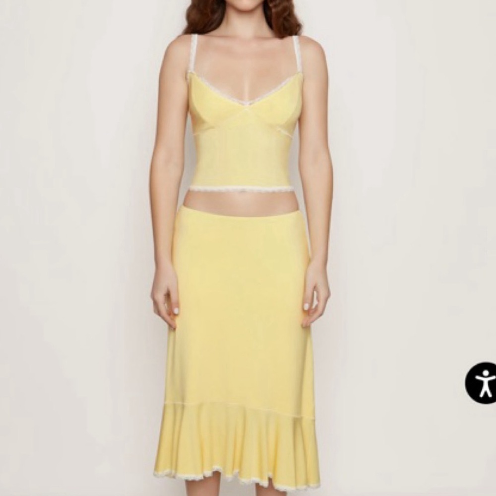 Danielle Guizio Yellow Lace Cami and Midi Skirt